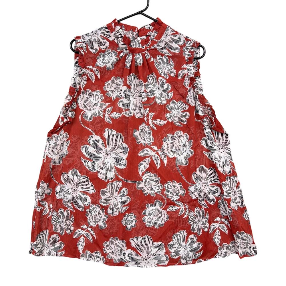 Who What Wear Womens Blouse Orange Multi Floral Ruffled Mock Neck Sheer 2X
